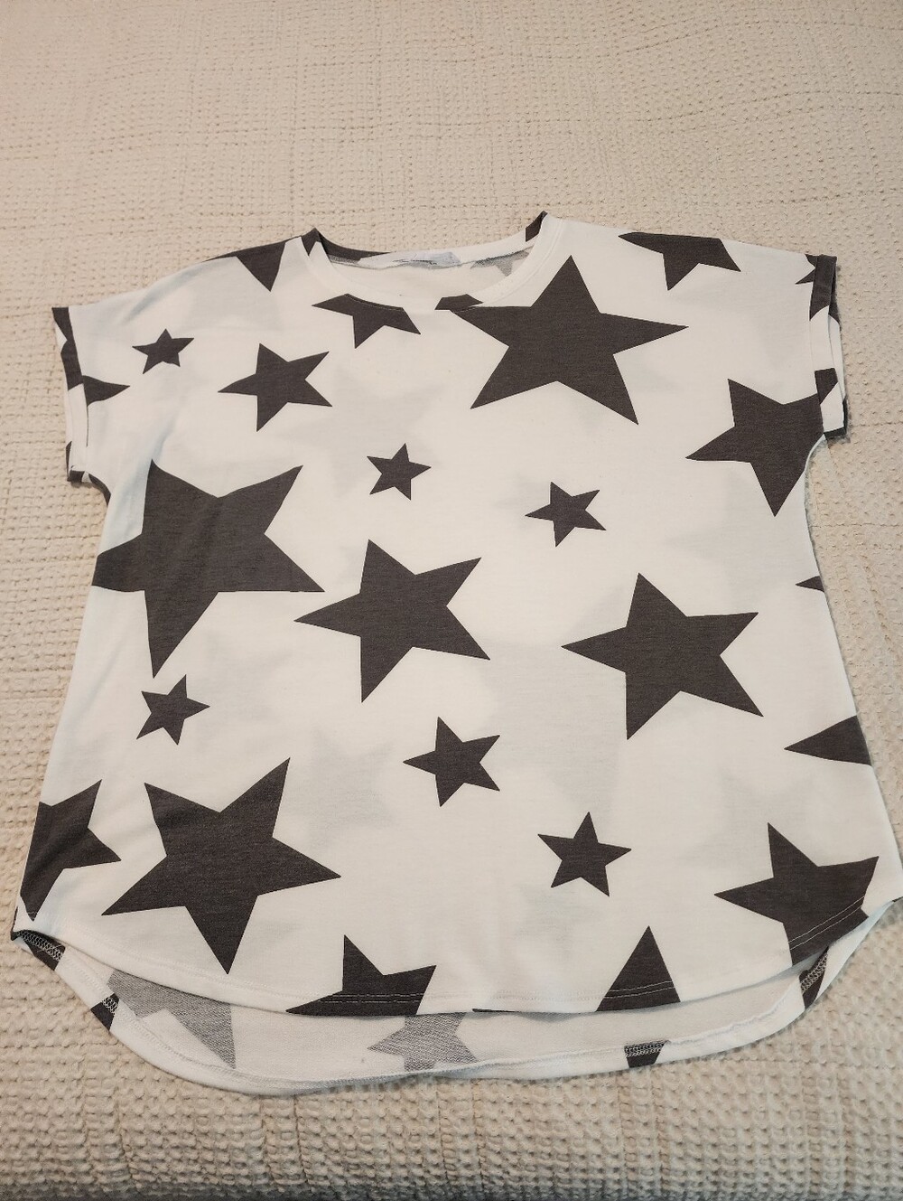 Firstlove Women's Charcoal & White Star Print Top Stretchy Knit Large